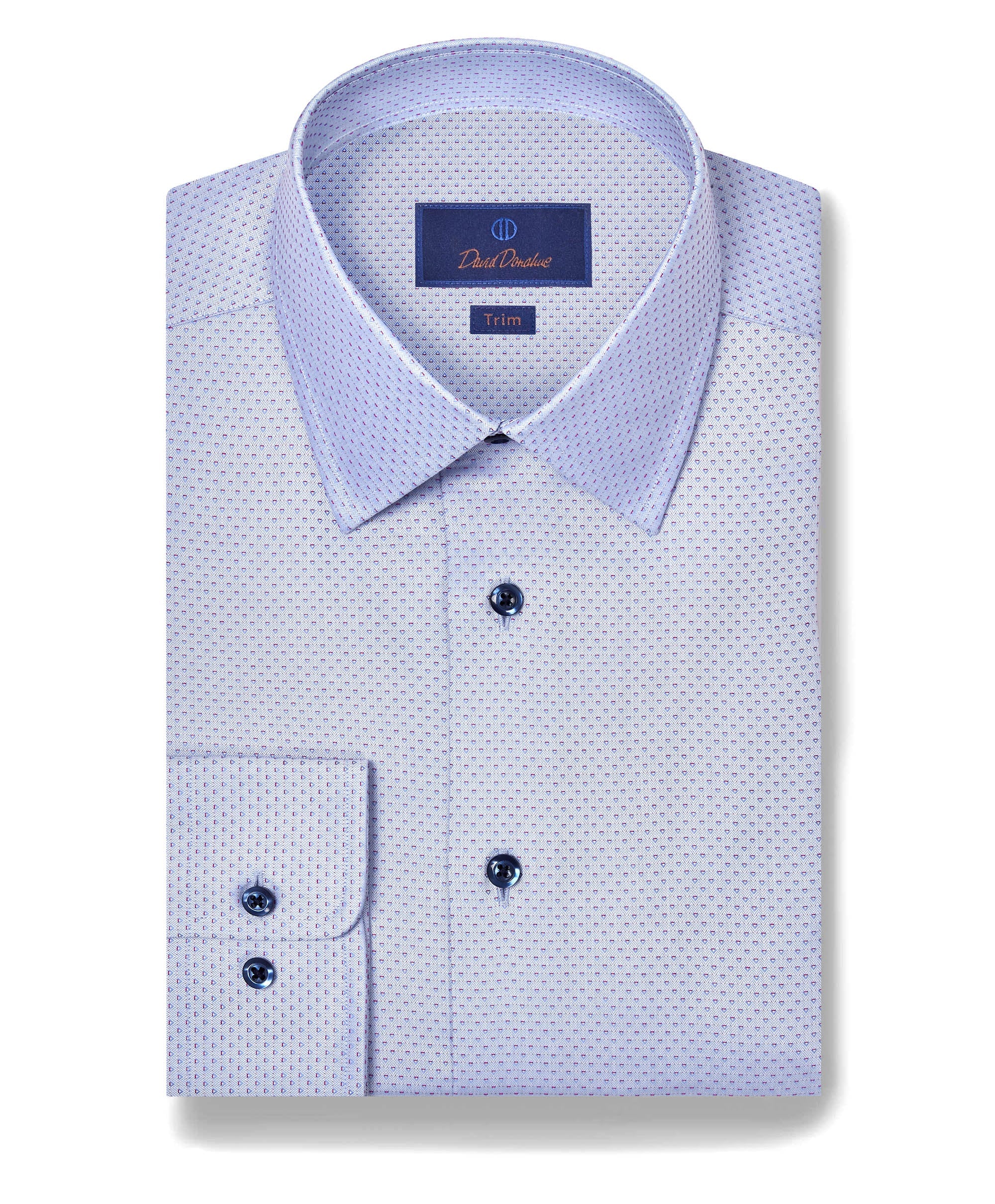 David Donahue Trim Fit Textured Dobby Dress Shirt - Sky/ Berry