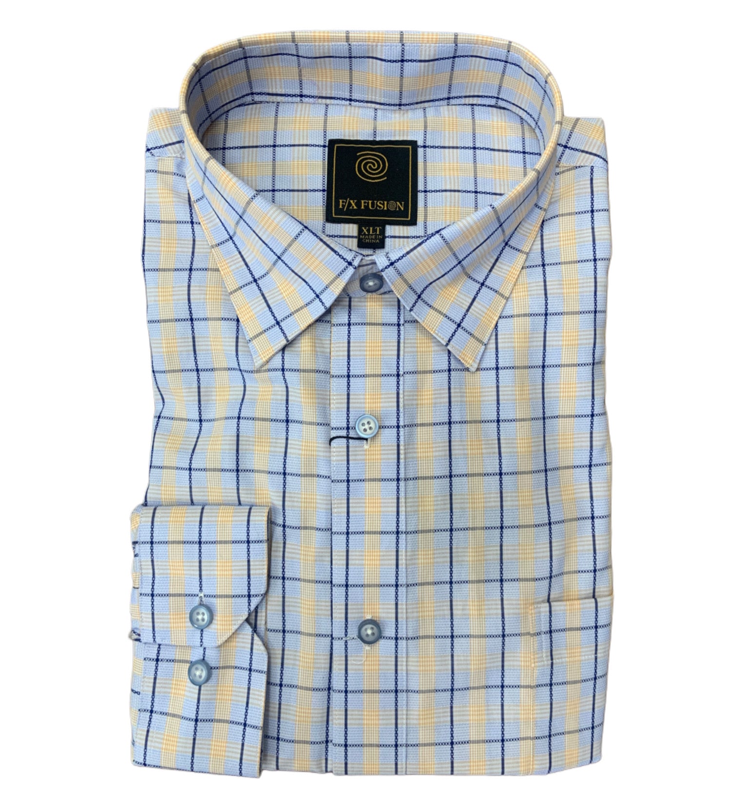 F/X Fusion Big & Tall Men's Long Sleeve Check Shirt FW2251 Blue/Gold / 3X F/X Fusion Big & Tall Men's Long Sleeve Check Shirt FW2251 Blue/Gold / 3X