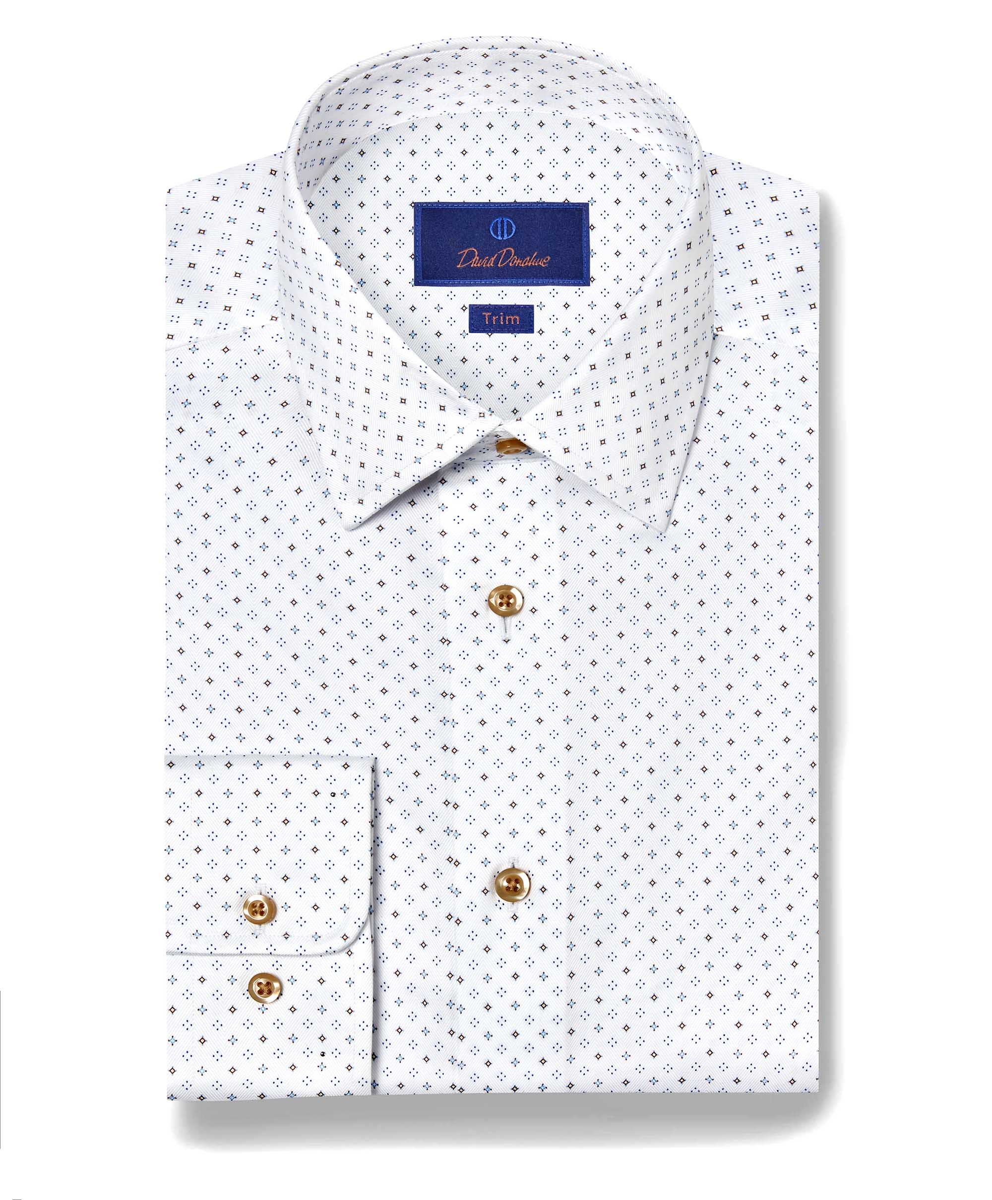 David Donahue Neat Diamond Dress Shirt TBSP11202 Wht/Choco 102 / 18 / 34x35 David Donahue Neat Diamond Dress Shirt TBSP11202 Wht/Choco 102 / 18 / 34x35