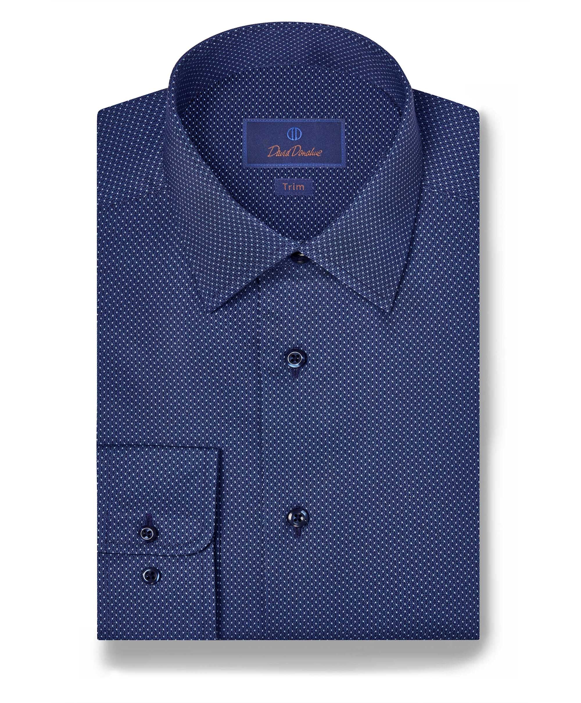 David Donahue Textured Dot Shirt TBSP11006 Navy 412 / 16.5 / 32x33