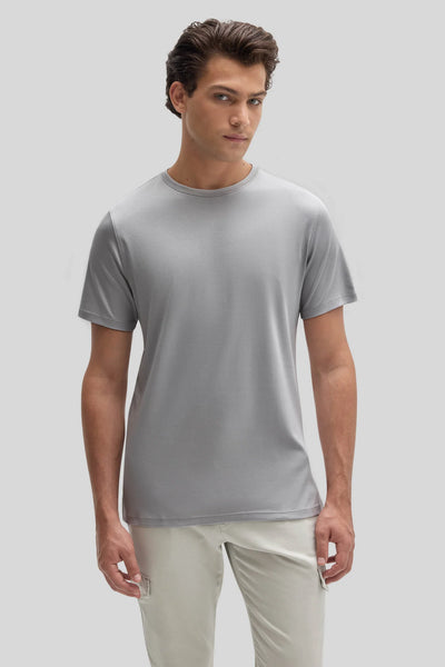 A man wearing a light grey Robert Barakett Tee Shirt Georgia Crew 23336 Pima cotton crew-neck short-sleeve tee.