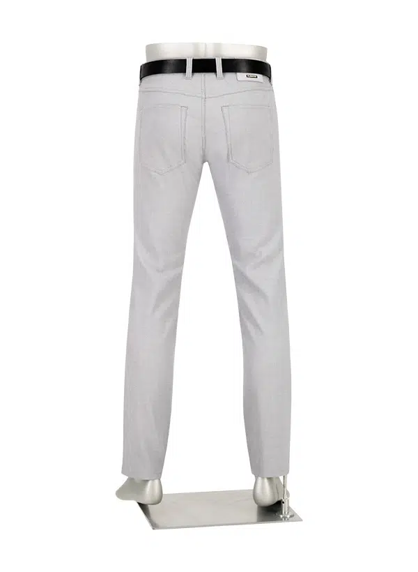 Light gray pants with a black belt on a white background