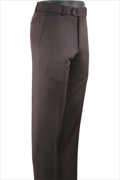 The Ballin M5298 Soho Pant, a pair of brown lightweight wool dress pants by Ballin, is displayed on a mannequin from waist to ankles.