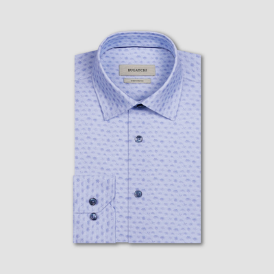 Light blue patterned dress shirt on a light gray background