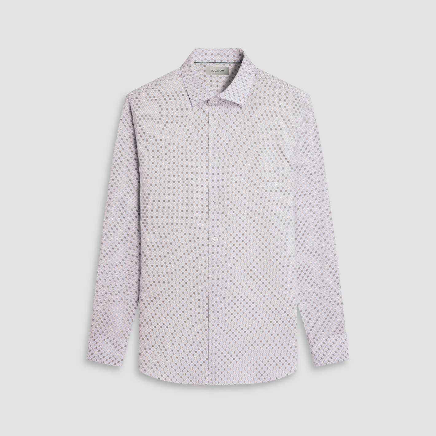 Light gray shirt with subtle pattern on a light gray background