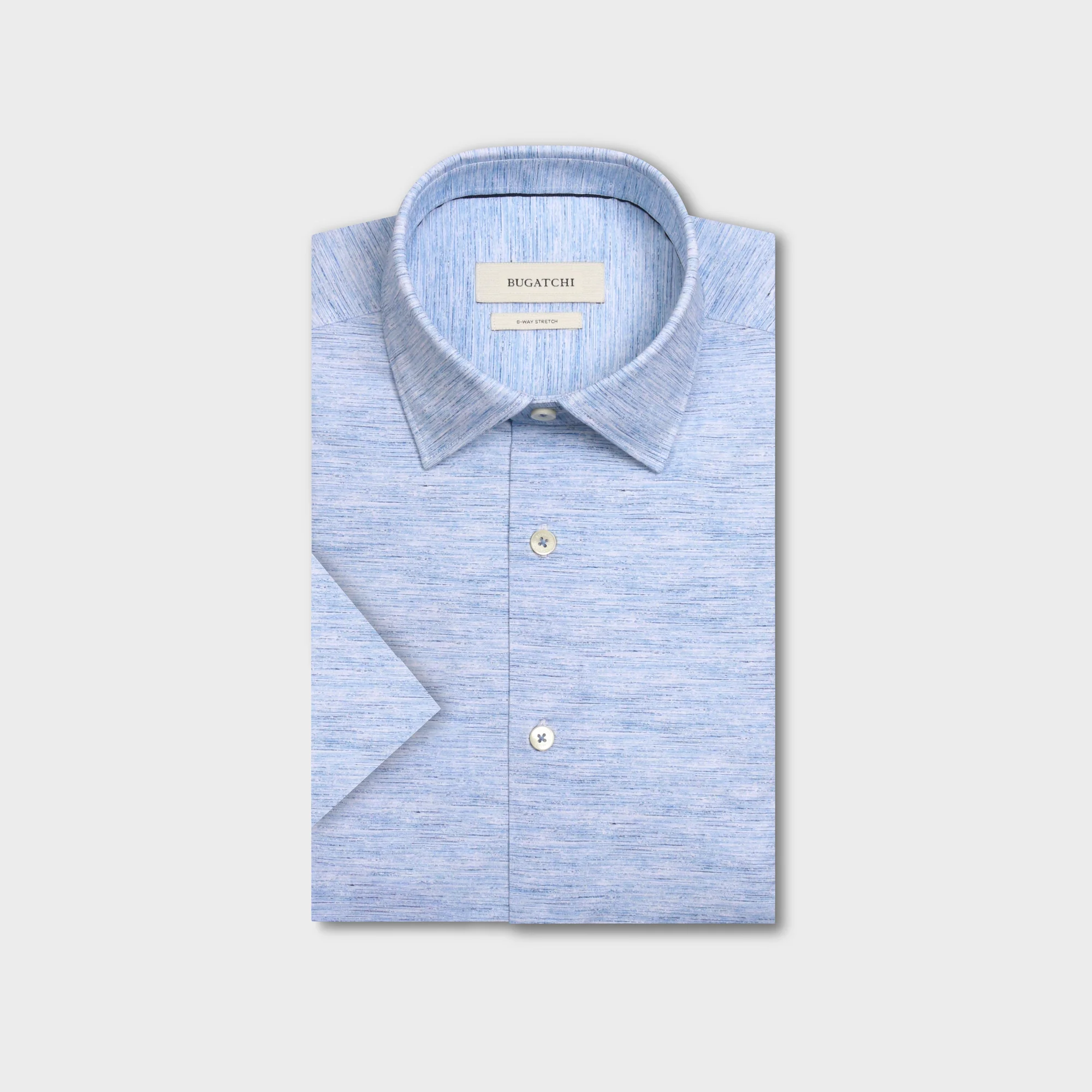 Light blue striped dress shirt on a light gray background