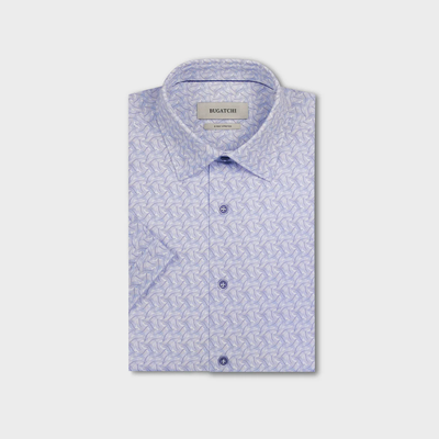 Light blue patterned shirt on a light gray background
