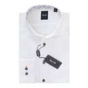 White dress shirt with floral collar and Elite label on a white background