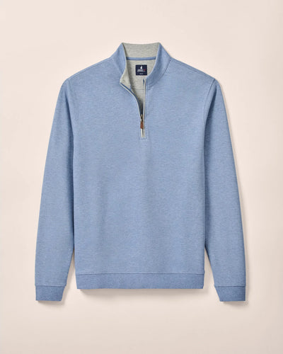 Light blue Johnnie-O 1/4 Zip Sweater SULLY Big & Tall with a stand collar and long sleeves, made from a soft cotton-blend, shown laid flat on a neutral background.
