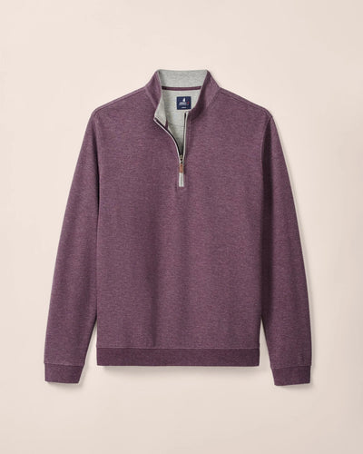 The Johnnie-O Sweater SULLY 1/4 Zip is a men's cotton-blend, long-sleeve quarter-zip pullover in heathered purple, shown flat on a light background.