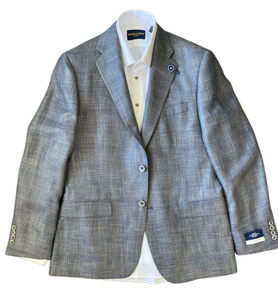 Gray checkered blazer with a white shirt on a white background