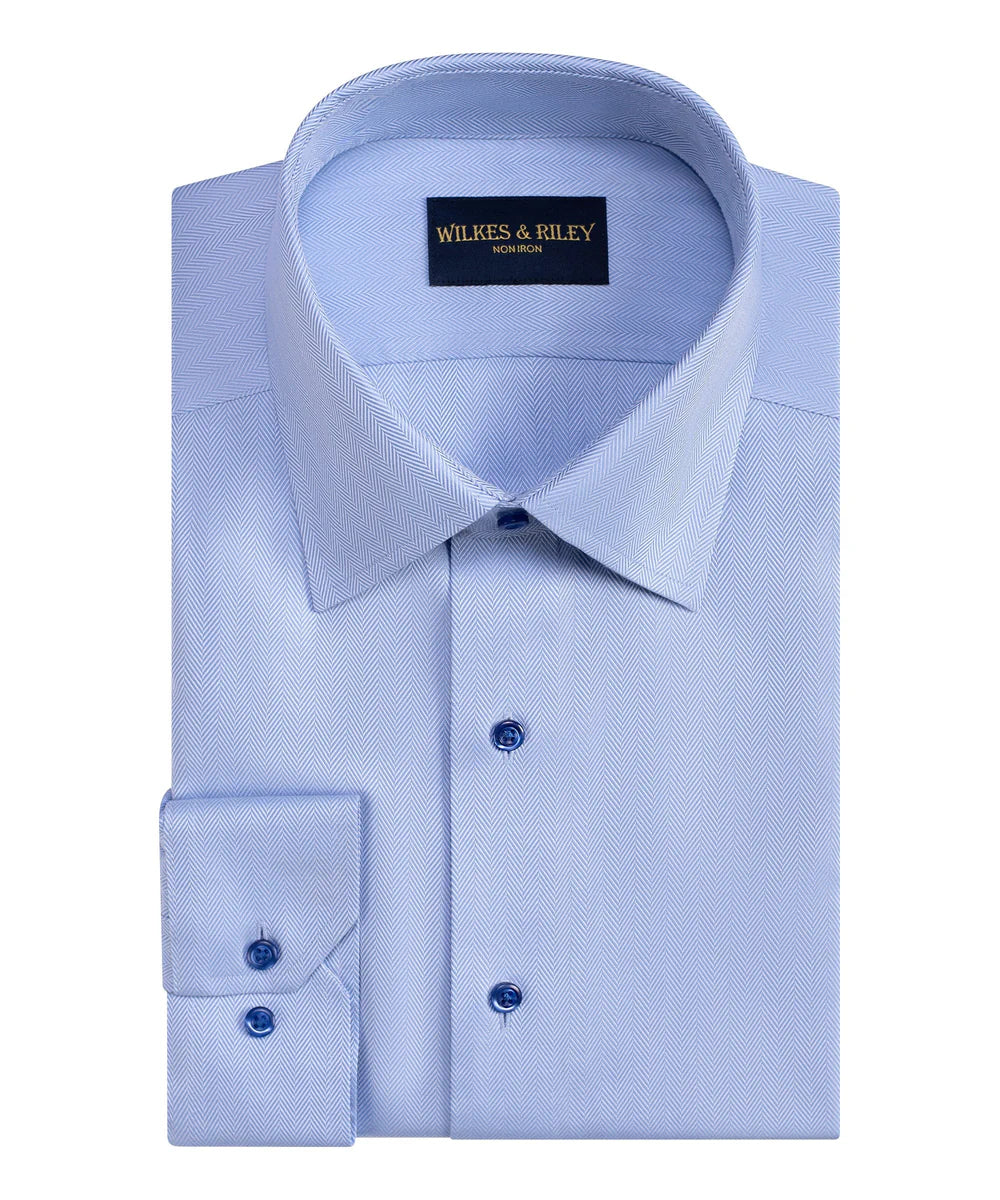 Wilkes & Riley Herringbone Dress Shirts Blue / 15.5 / 34/35 Tailored Fit