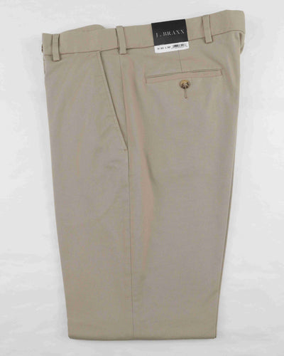 A pair of folded light khaki Bertini J Braxx M2107 dress pants, made from a comfortable cotton blend, featuring a single back pocket and a J Braxx tag on the waistband.