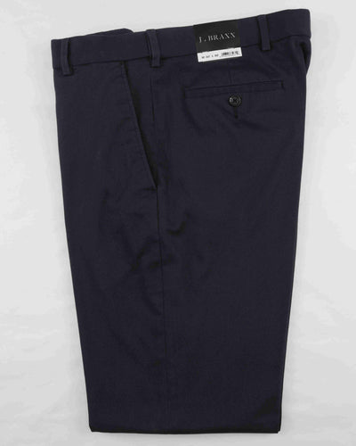 Bertini J Braxx M2107 Dress Pants by J Braxx, folded and in dark navy, made from a cotton blend stretch fabric with a waistband label that reads J. BRAXX.
