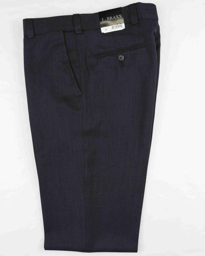 Bertini J Braxx M2323 Dress Pants by J Braxx: neatly folded, dark, 100% polyester with a waistband tag and a single buttoned back pocket.