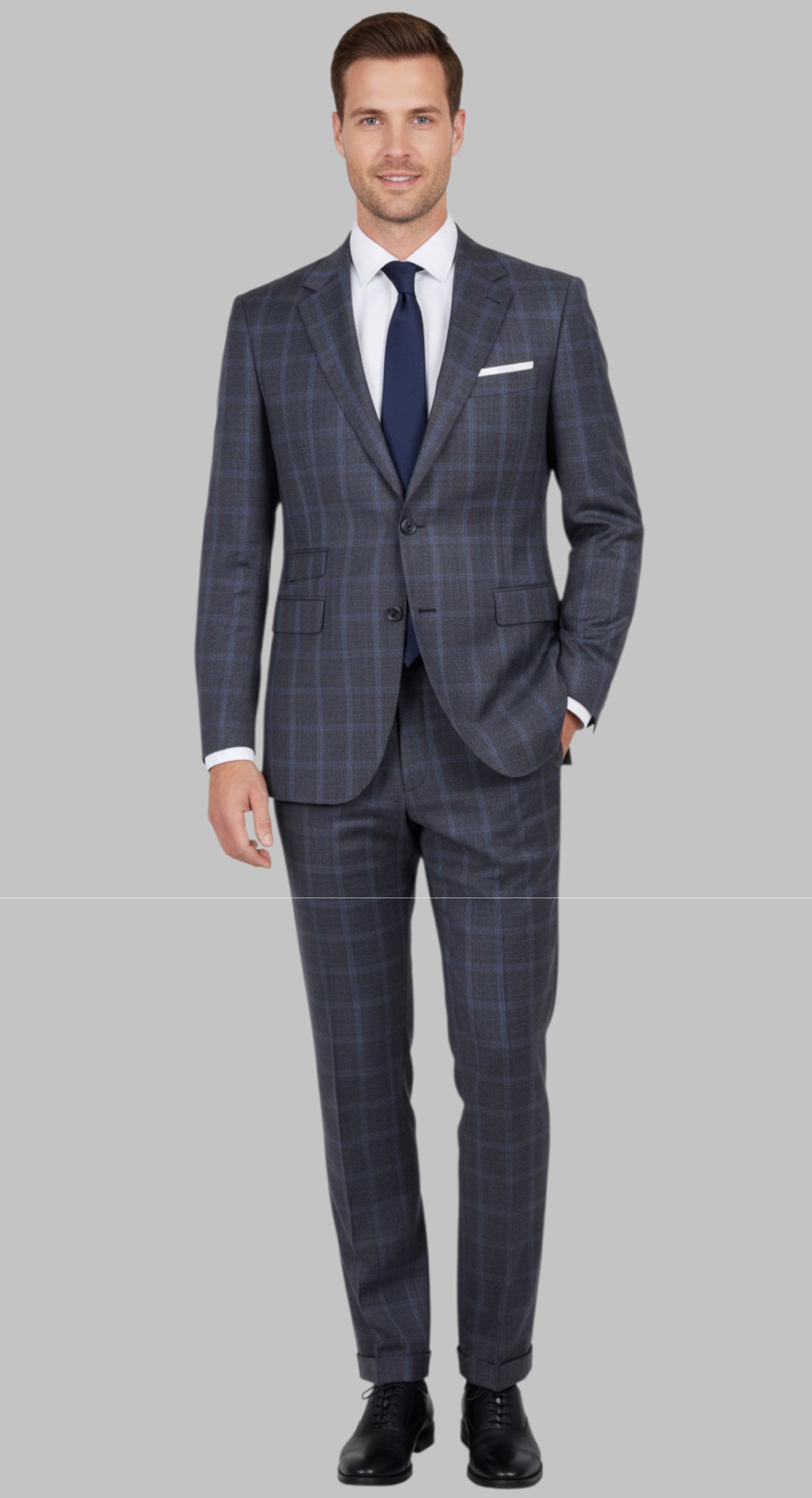 Paul Betenly Grey/Blue Plaid Slim Suit 1D6117