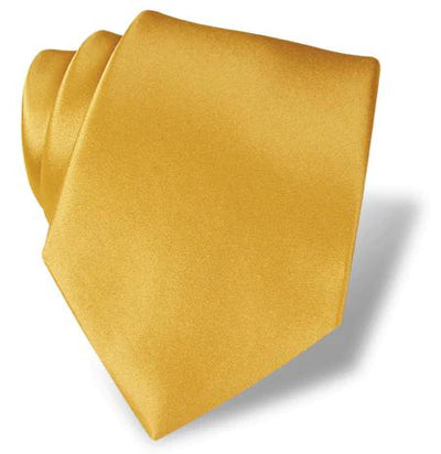 The Dion DION Solid Silk Tie in golden yellow, elegantly folded and ideal for formal occasions, is displayed on a white background.