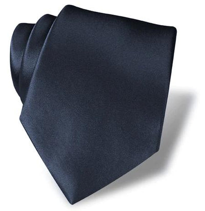 The DION Solid Silk Tie by Dion, shown neatly folded in solid dark blue on a white background, is perfect for elevating any formal wear in Toronto.