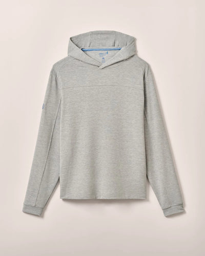 The Johnnie-O Remmy Big & Tall Hoodie by Johnnie-O features a light grey french terry fabric, long sleeves, and a relaxed fit, shown against a plain off-white background.