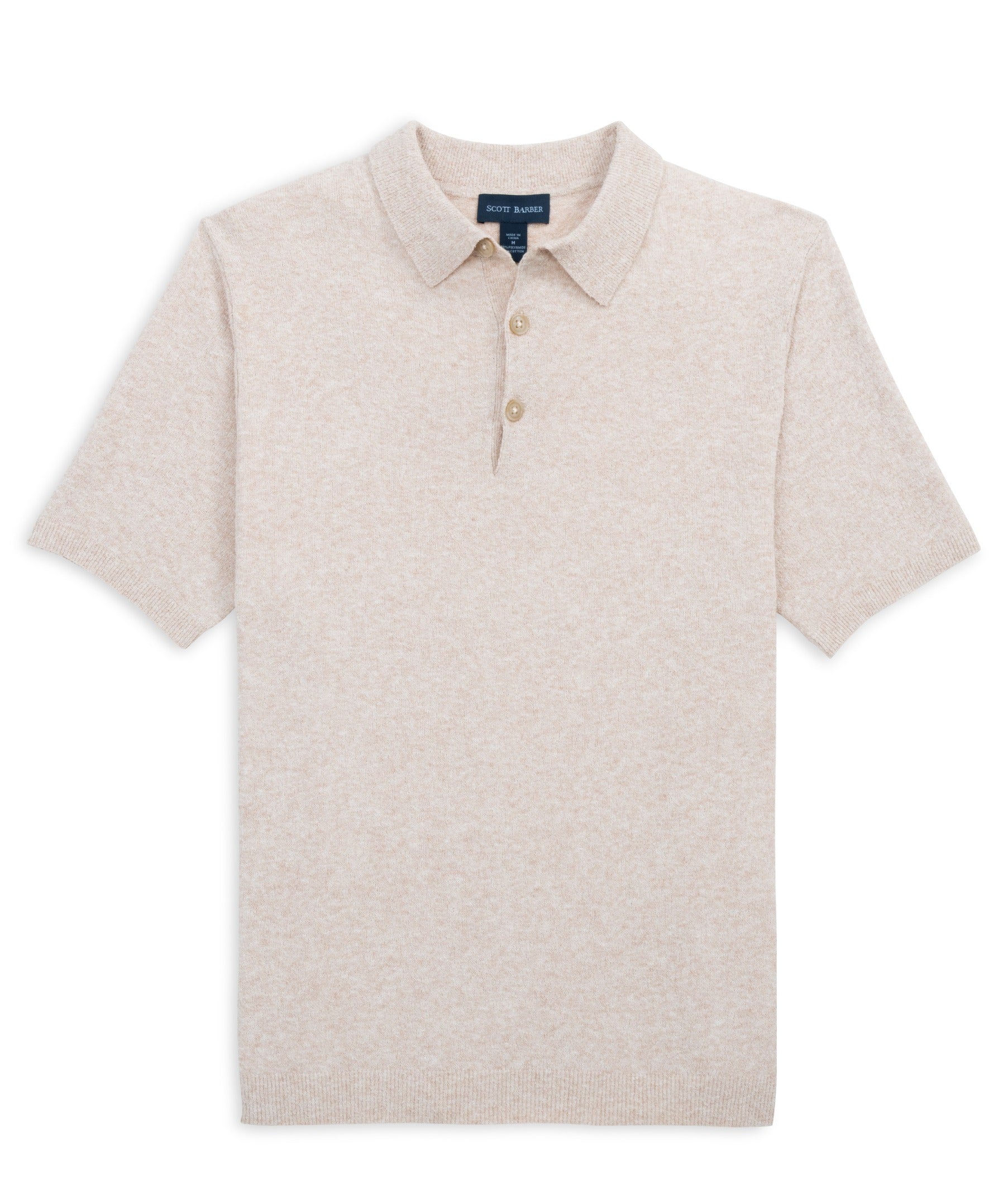 Beige polo shirt with a collar on a white background
