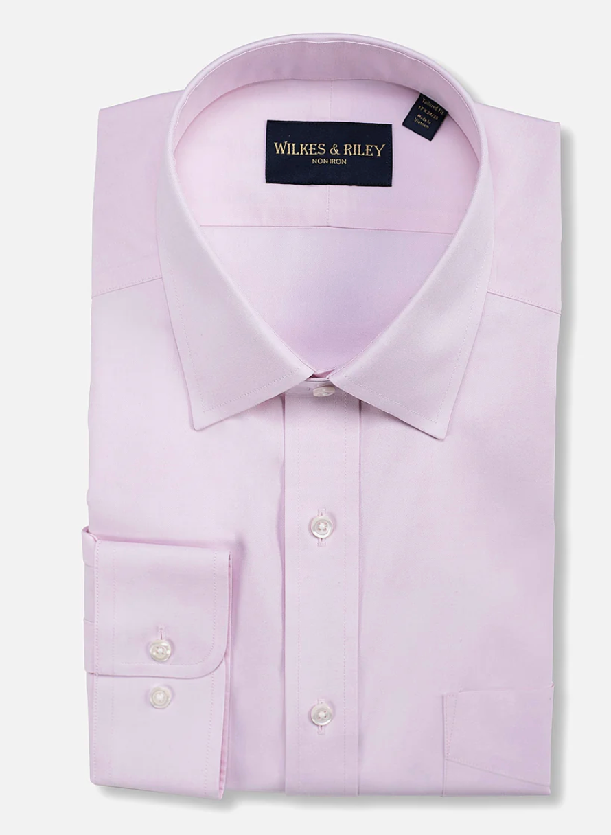 Wilkes & Riley Solid Dress Shirt Spread Collar Tailored Fit Pink B1045 / 16 / 34/35 Wilkes & Riley Solid Dress Shirt Spread Collar Tailored Fit Pink B1045 / 16 / 34/35