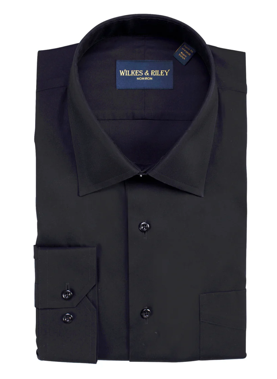 Wilkes & Riley Solid Dress Shirt Spread Collar Tailored Fit Black F9999 / 15.5 / 34/35 Wilkes & Riley Solid Dress Shirt Spread Collar Tailored Fit Black F9999 / 15.5 / 34/35