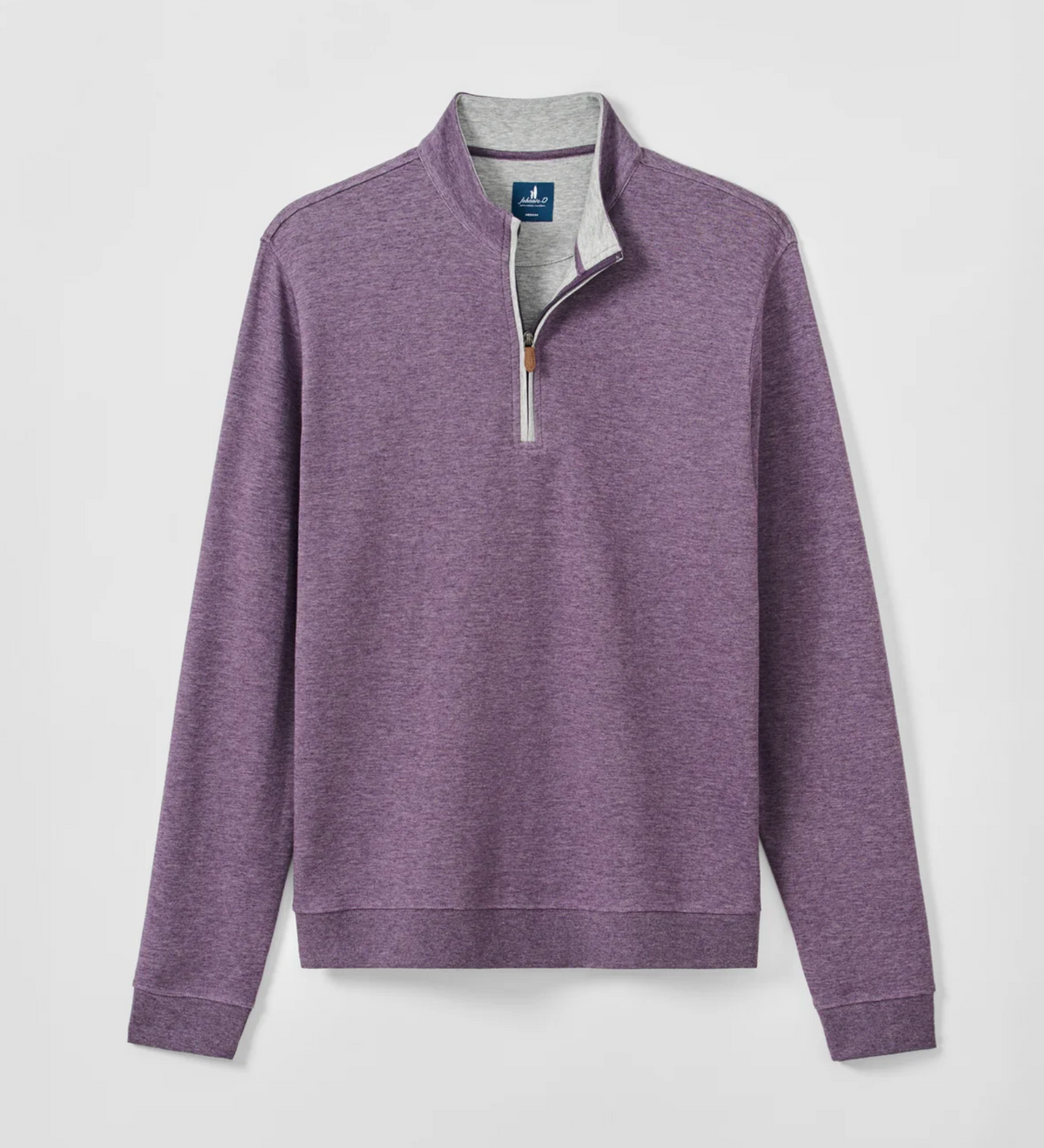 Johnnie-O Sweater SULLY 1/4 Zip in purple heathered cotton-blend with a light gray interior collar lining.