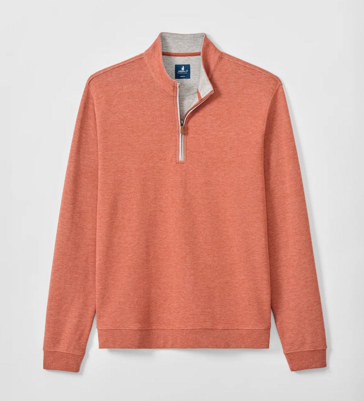 Johnnie-O 1/4 Zip Sweater SULLY Big & Tall burnt orange heathered cotton-blend pullover with a grey inner collar.