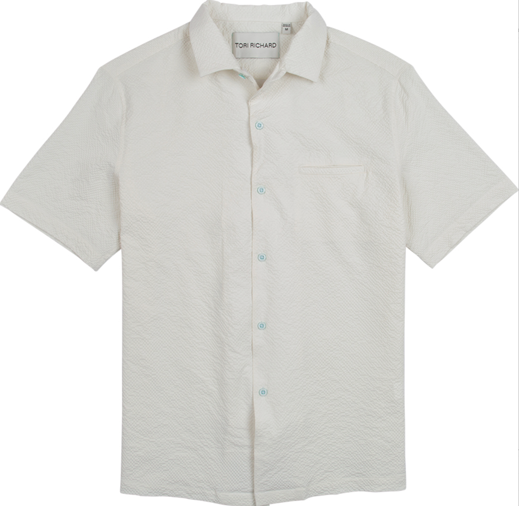 Short-sleeve button-up shirt on a white background