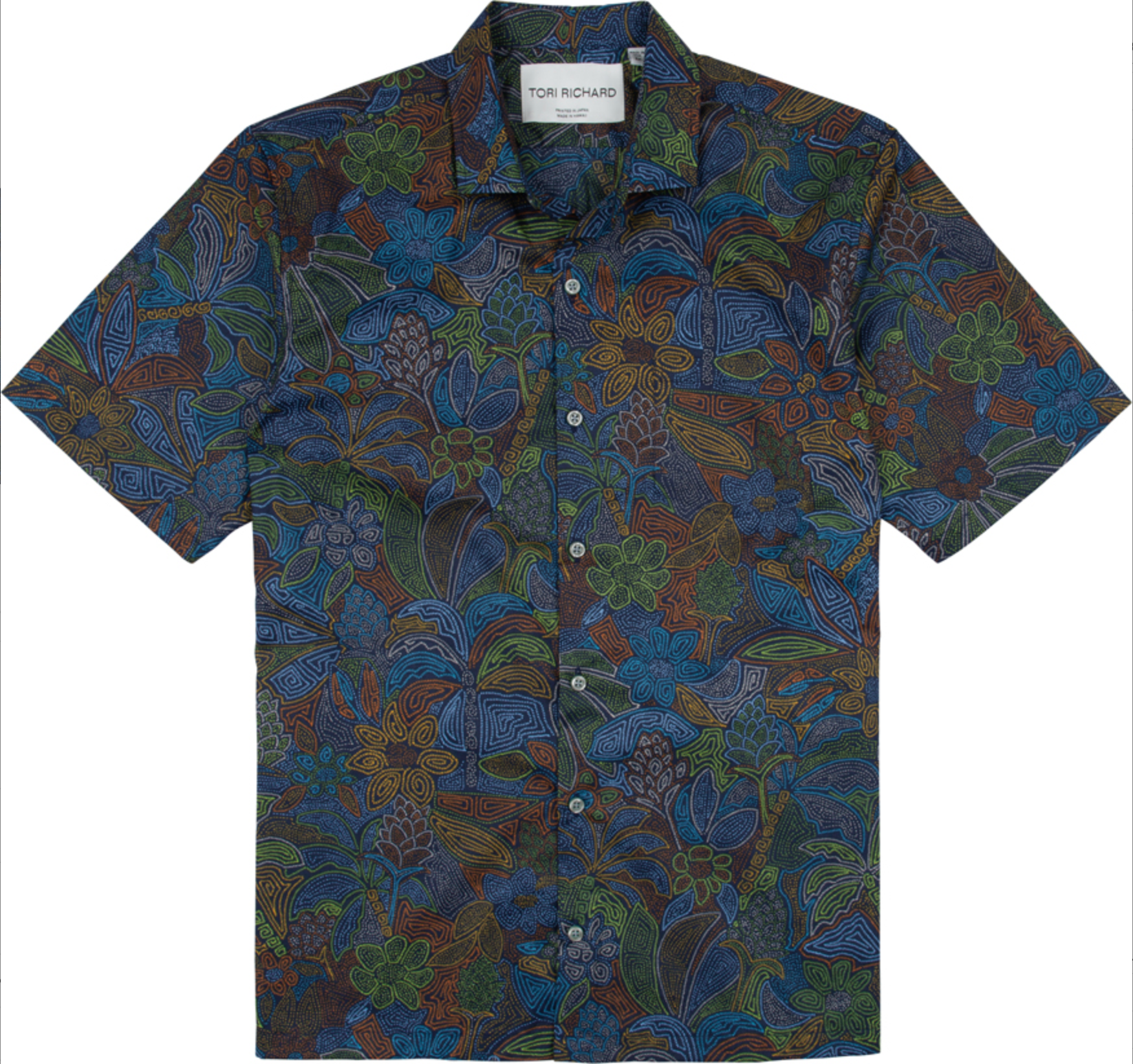 Short-sleeve shirt with a floral pattern on a white background