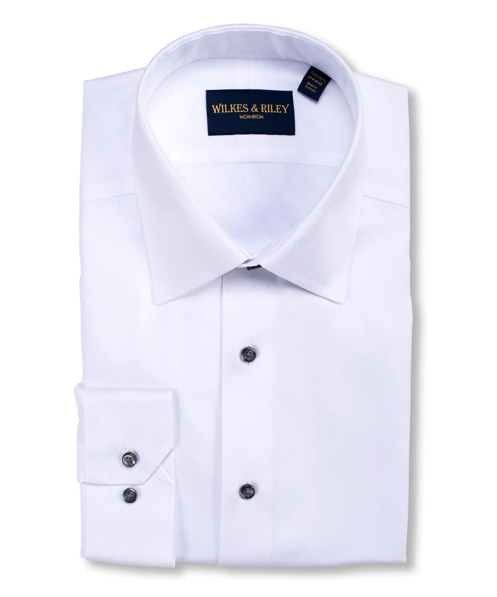 Wilkes & Riley Herringbone Dress Shirts Big & Tall Blue F2200 / 18 / 34/35 Tailored Fit
