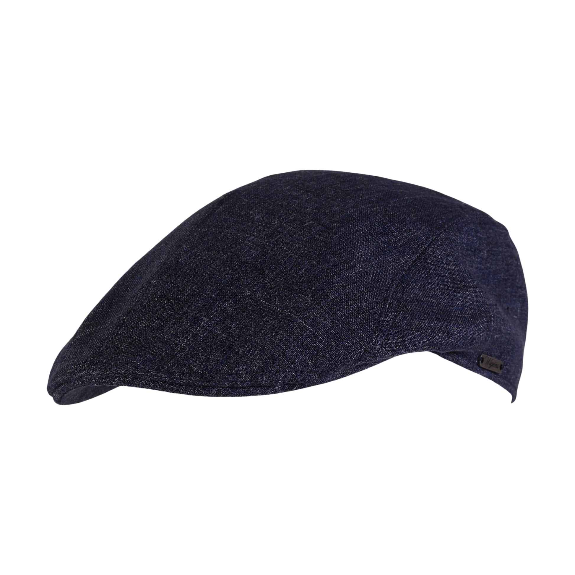 Navy linen flat cap on a white background
