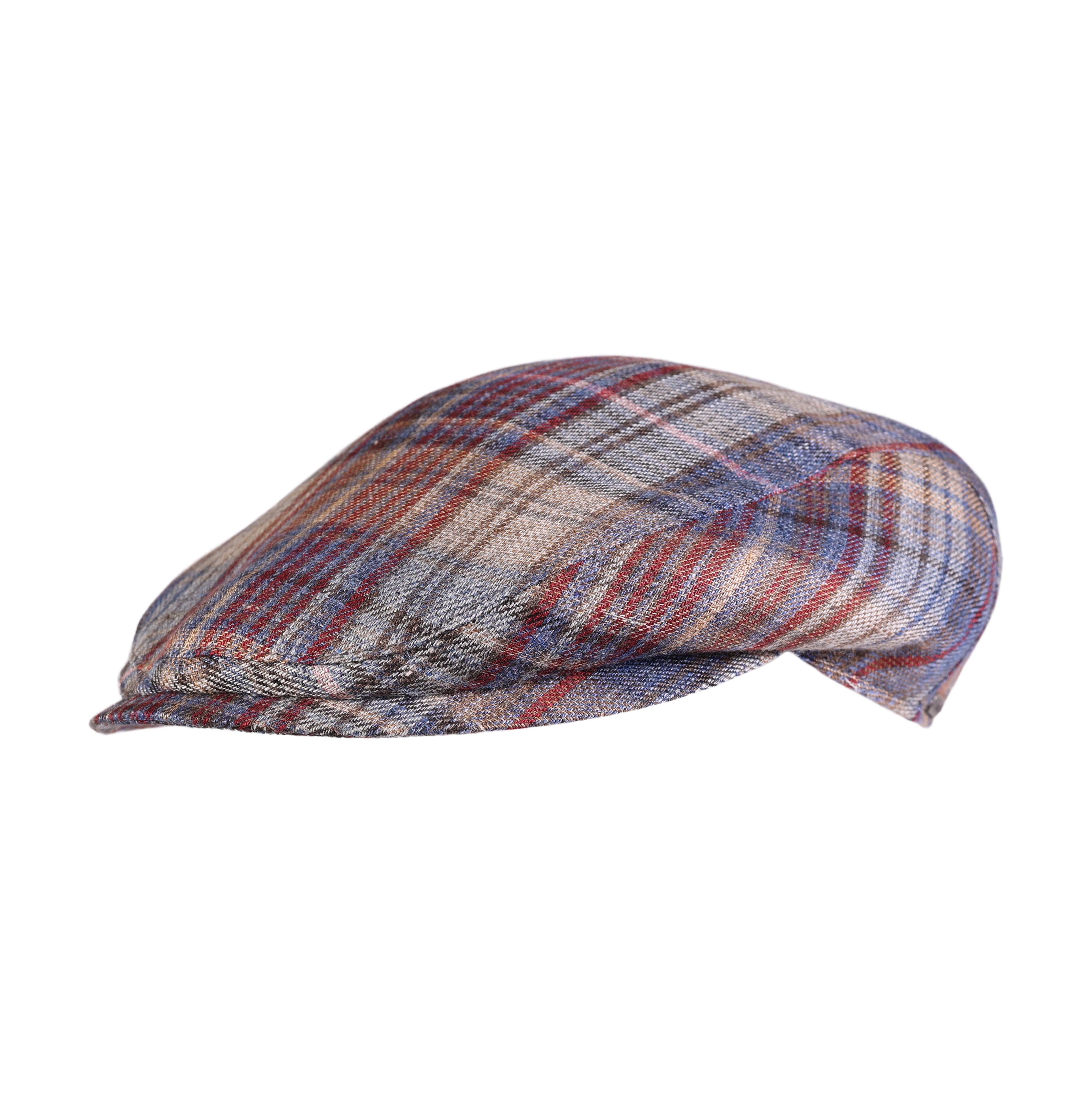 Red and Blue Plaid patterned cap on a white background