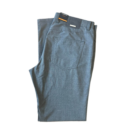 A pair of folded gray Alberto Ceramica Pipe 1351 pants with a visible back pocket and brand tag on the waistband, made from stretch fabric and displayed on a white background.