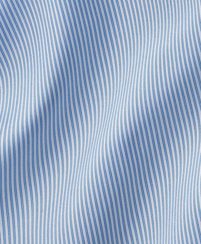 The David Donahue Fine Stripe Dress Shirt TBSP09950135 features blue and white stripes with gentle waves and folds, giving it a textured look.