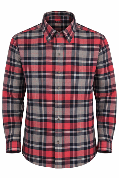 The Batton Ballard Big & Tall Sport Shirt 7201-99 by Batton is a long-sleeve, button-up flannel made from American cotton, with a red, black, white, and gray plaid pattern shown on a plain background.