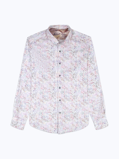 Robert Graham LiverPool Long Sleeve Shirt Big & Tall, featuring a light pastel floral pattern, single chest pocket, and classic collar, laid flat on a white background.