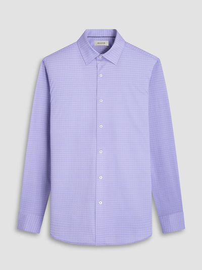 The Bugatchi James Sport Shirt Lilac GF9359K60 by Bugatchi is a long-sleeve, button-up premium cotton shirt in lilac with a subtle textured pattern, displayed on a plain light background.