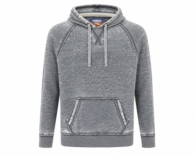 The Georg Roth Malibu Hoodie PHW by Georg Roth features a gray cotton design with drawstrings, a front kangaroo pocket, and visible seam details, offering casual comfort and versatile dress-casual styling. Displayed on a plain white background.