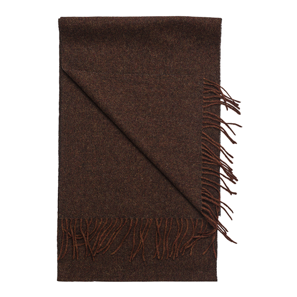 Amanda Christensen Men’s Wool Melange Scarf 440016, a dark brown wool scarf with fringe at both ends and a classic winter accessory.
