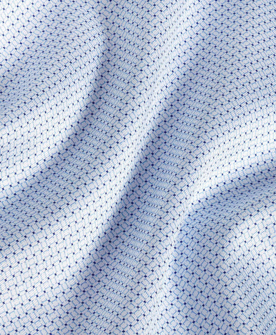 Close-up of the David Donahue Geometric Prt Shirt TBSP11205 in light blue, featuring intersecting blue lines and dots for a refined textured look.