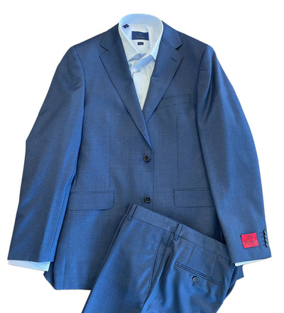 The Byron Contemporary Luxe Suit 3708 by Byron, crafted from fine Italian wool in a modern fit, features a two-button jacket and trousers with a white dress shirt, all laid flat on a white background.