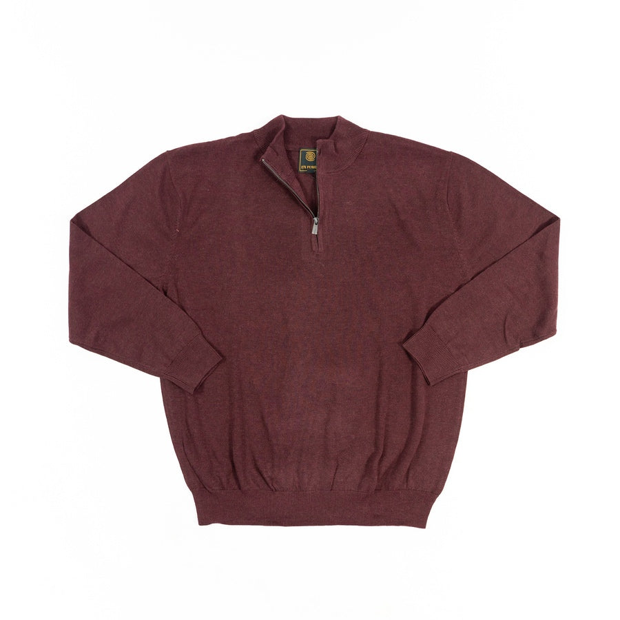 The F/X Fusion Big & Tall 1/4 Zip Mock Sweater 9040, shown in maroon with long sleeves, is displayed flat on a white background.