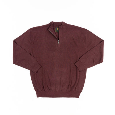 The F/X Fusion Big & Tall 1/4 Zip Mock Sweater 9040, shown in maroon with long sleeves, is displayed flat on a white background.