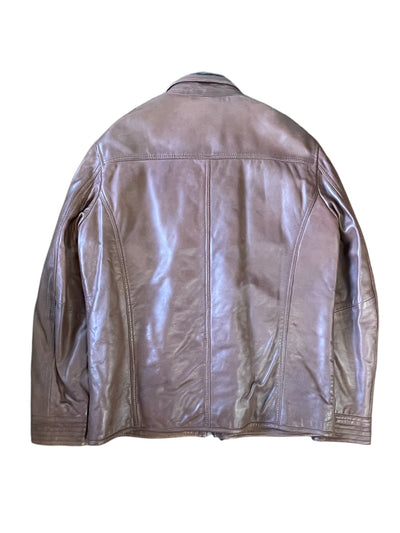 Scully Leather Jacket Zip Collar 1021 by Scully shown from the back, laid flat on a white background. This quilted leather jacket offers timeless style and quality craftsmanship.