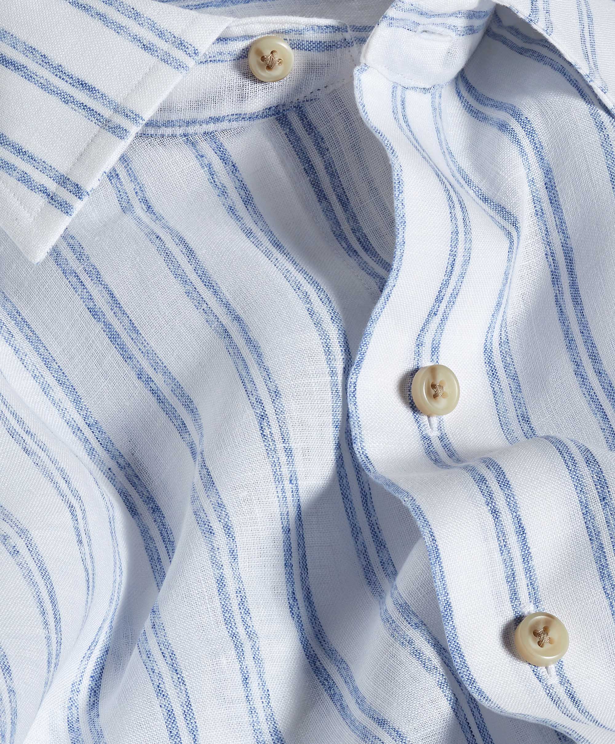 David Donahue Linen Stripe Short Sleeve Shirt CSSM12953135