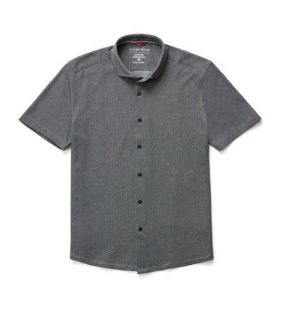 The Stone Rose SS Pique Shirt 2K7T241, a men’s short sleeve gray performance shirt with a subtle checkered pattern, is displayed flat against a white background.