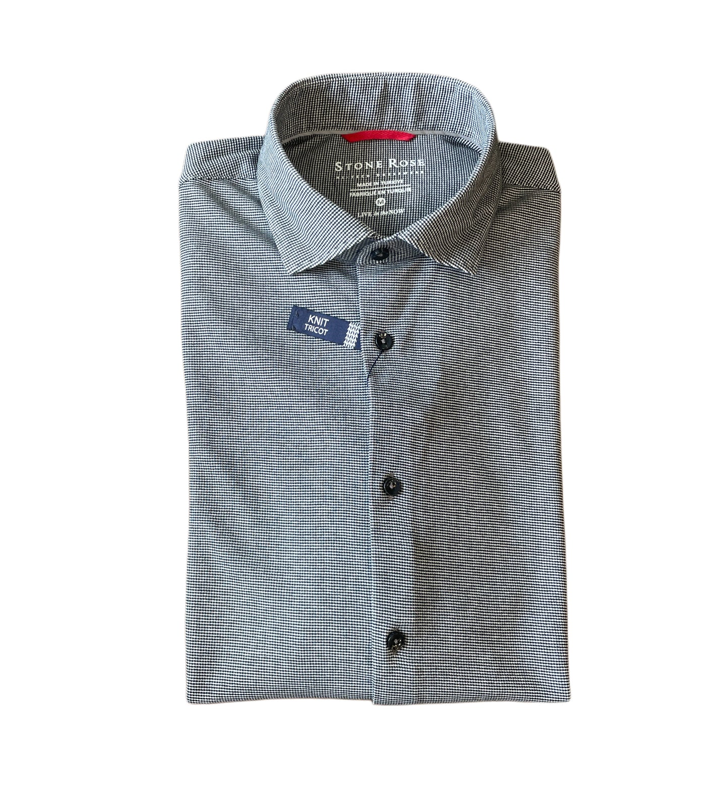 The Stone Rose LS T-Series 2K7T152, a gray long sleeve shirt neatly folded with a blue "Print Model" tag on its left side, features DryTouch technology for enhanced comfort and breathability.