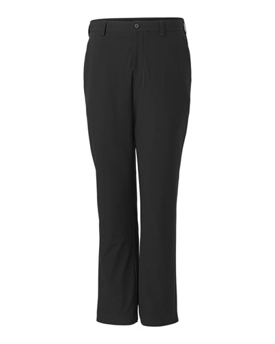 The Cutter & Buck Bainbridge Pants Big & Tall in black feature a flat front, button and zipper closure, belt loops, and straight legs.
