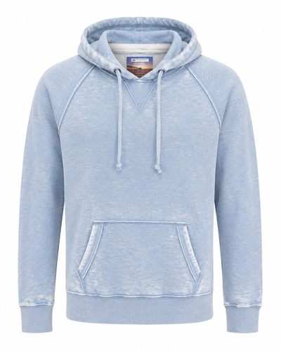 Georg Roth Malibu Hoodie PHW by Georg Roth in light blue, featuring drawstrings, raglan sleeves, and a front kangaroo pocket, displayed against a white background.